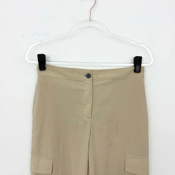 Theory Wide Leg Cargo Pants Size 0 Beige High Rise Minimalist Trouser - Picture 4 of 7